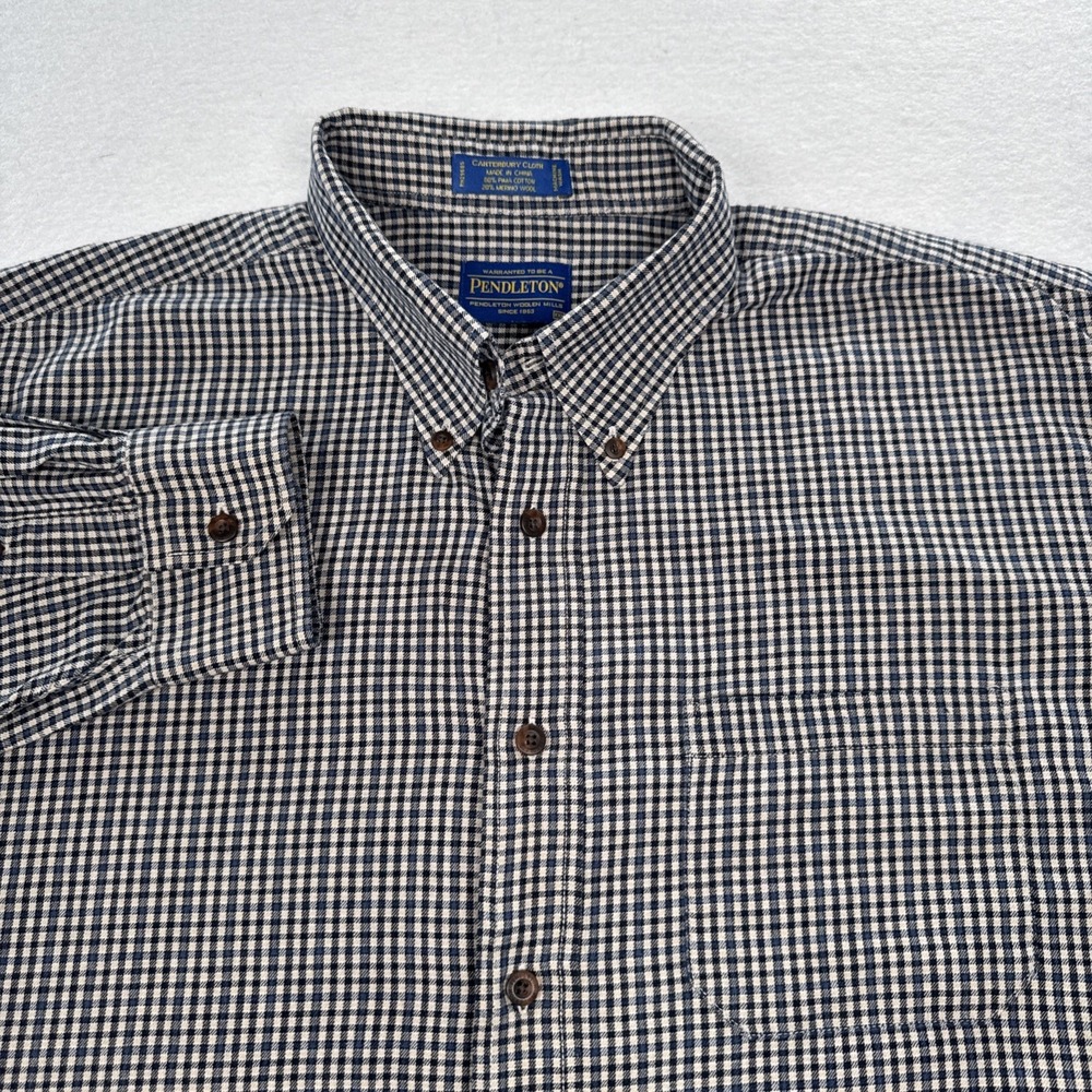 Pendleton Canterbury Cloth Shirt Mens XXL Pima Cotton Merino Wool Black Plaid